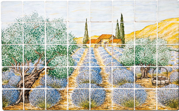 1428 carrelage decoration champ de lavande fresque tableau faience de provence salernes